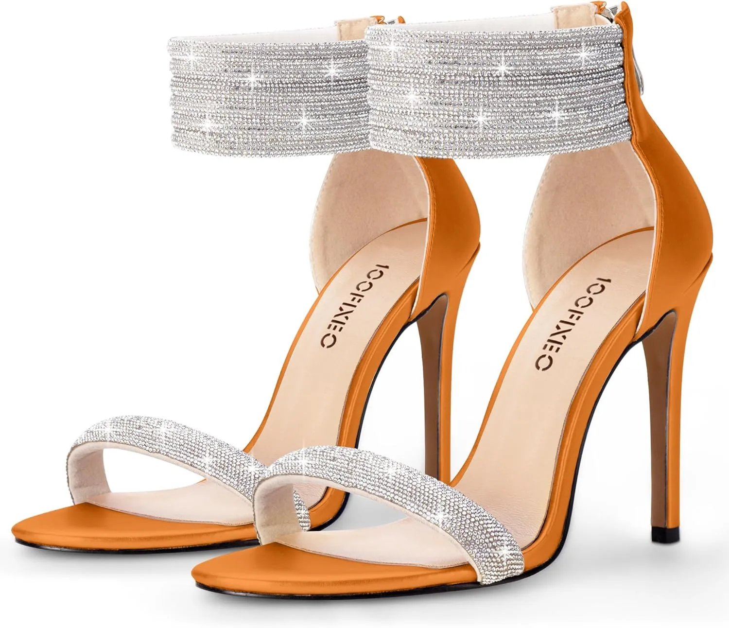 100FIXEO Sexy High Heeled Rhinestone Sandals Elegant Open Toe ankle strap Stiletto Heel Wedding Dress Shoes