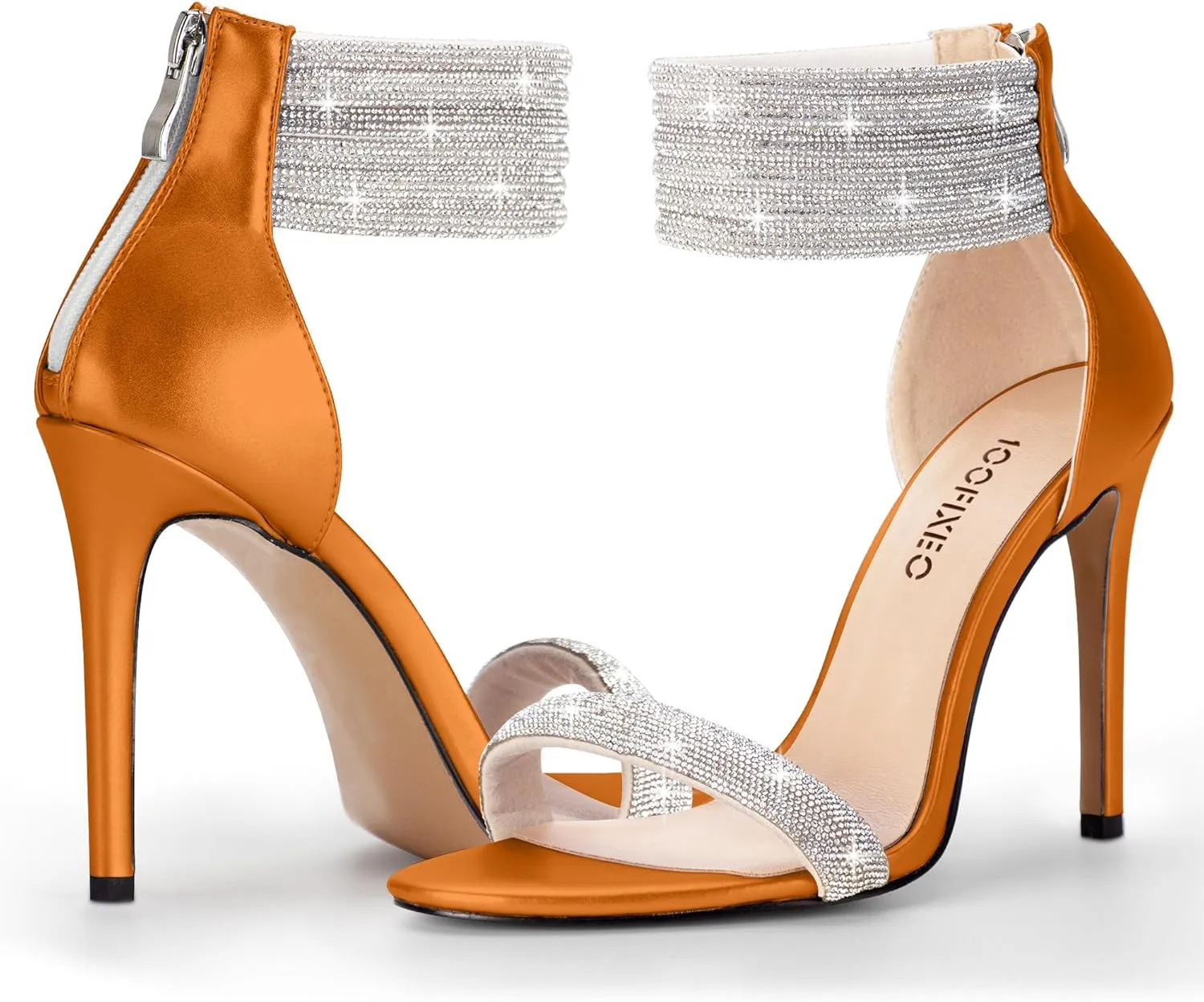 100FIXEO Sexy High Heeled Rhinestone Sandals Elegant Open Toe ankle strap Stiletto Heel Wedding Dress Shoes