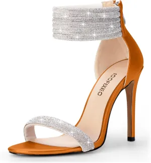 100FIXEO Sexy High Heeled Rhinestone Sandals Elegant Open Toe ankle strap Stiletto Heel Wedding Dress Shoes