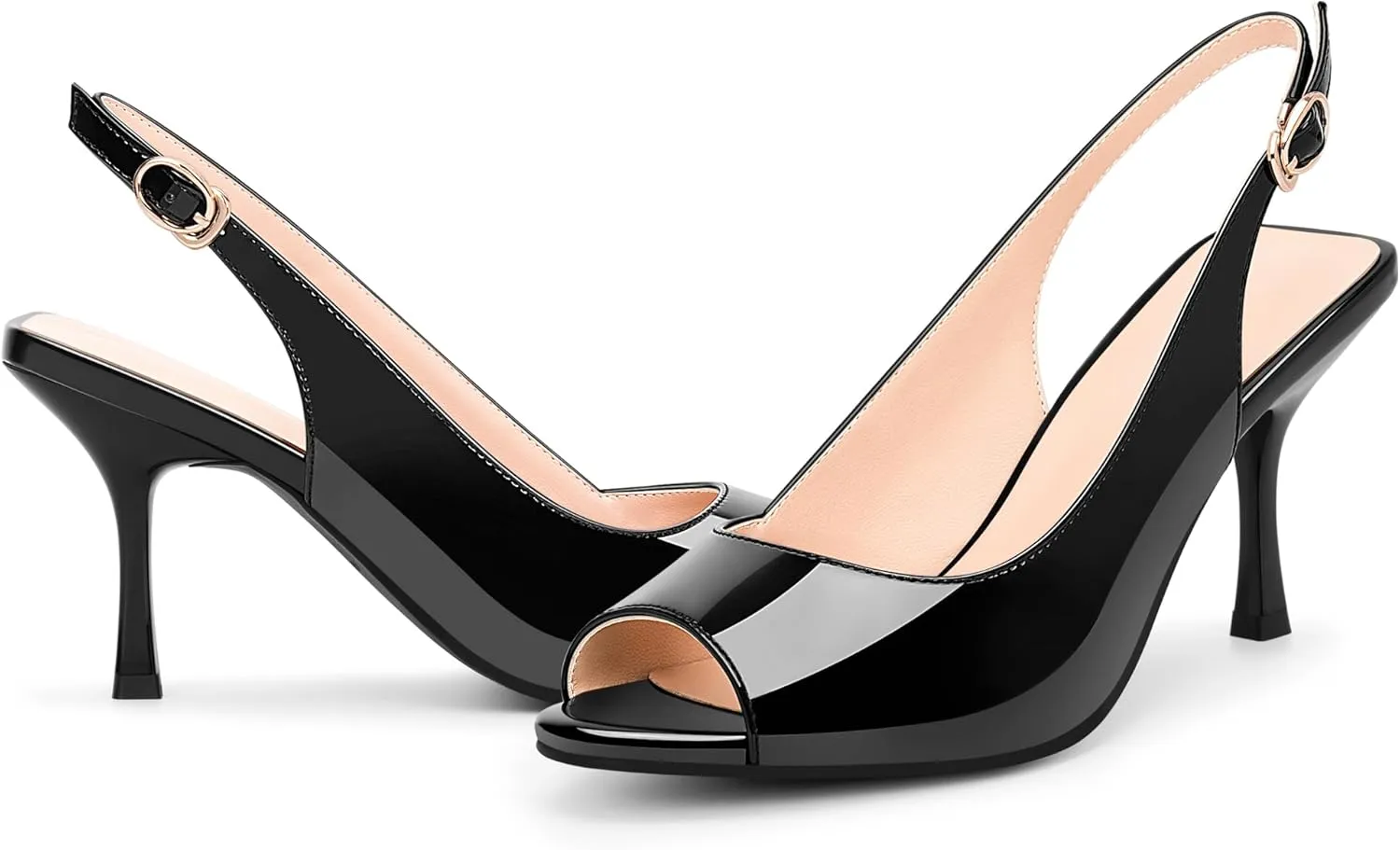 100FIXEO Women's Black Patent Leather Peep - Toe High Heel Slingback Sandals for Party & Work
