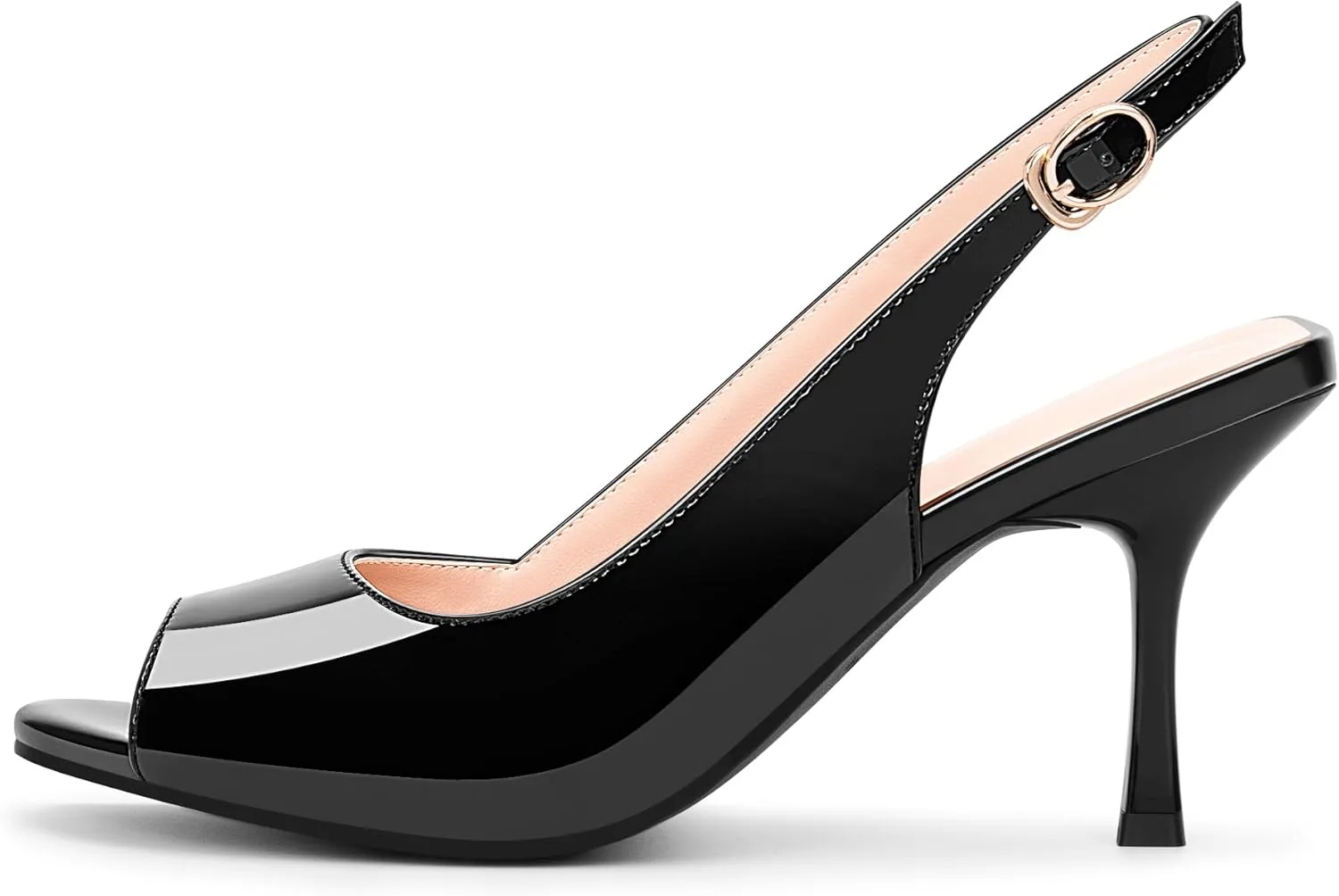 100FIXEO Women's Black Patent Leather Peep - Toe High Heel Slingback Sandals for Party & Work