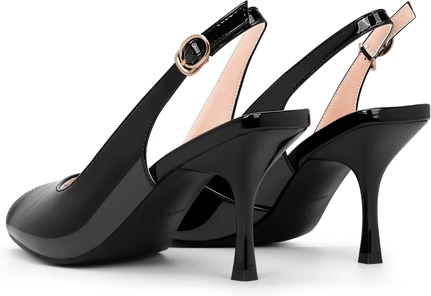 100FIXEO Women's Black Patent Leather Peep - Toe High Heel Slingback Sandals for Party & Work