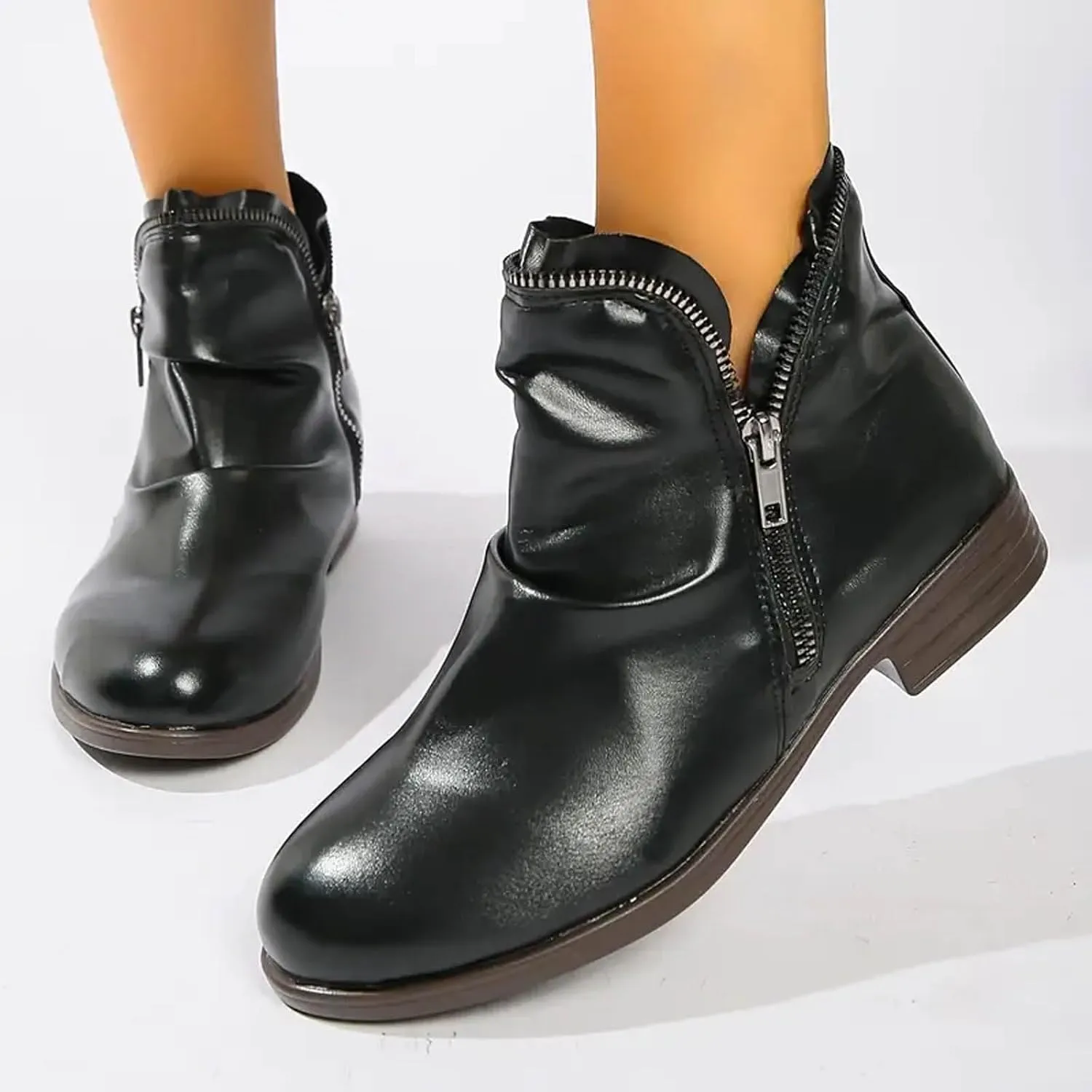 2024 Ankle Boots for Women Vintage Casual Side Zipper Booties Arch Support Low Heel Boots Womens Solid Fashion Walking Boots