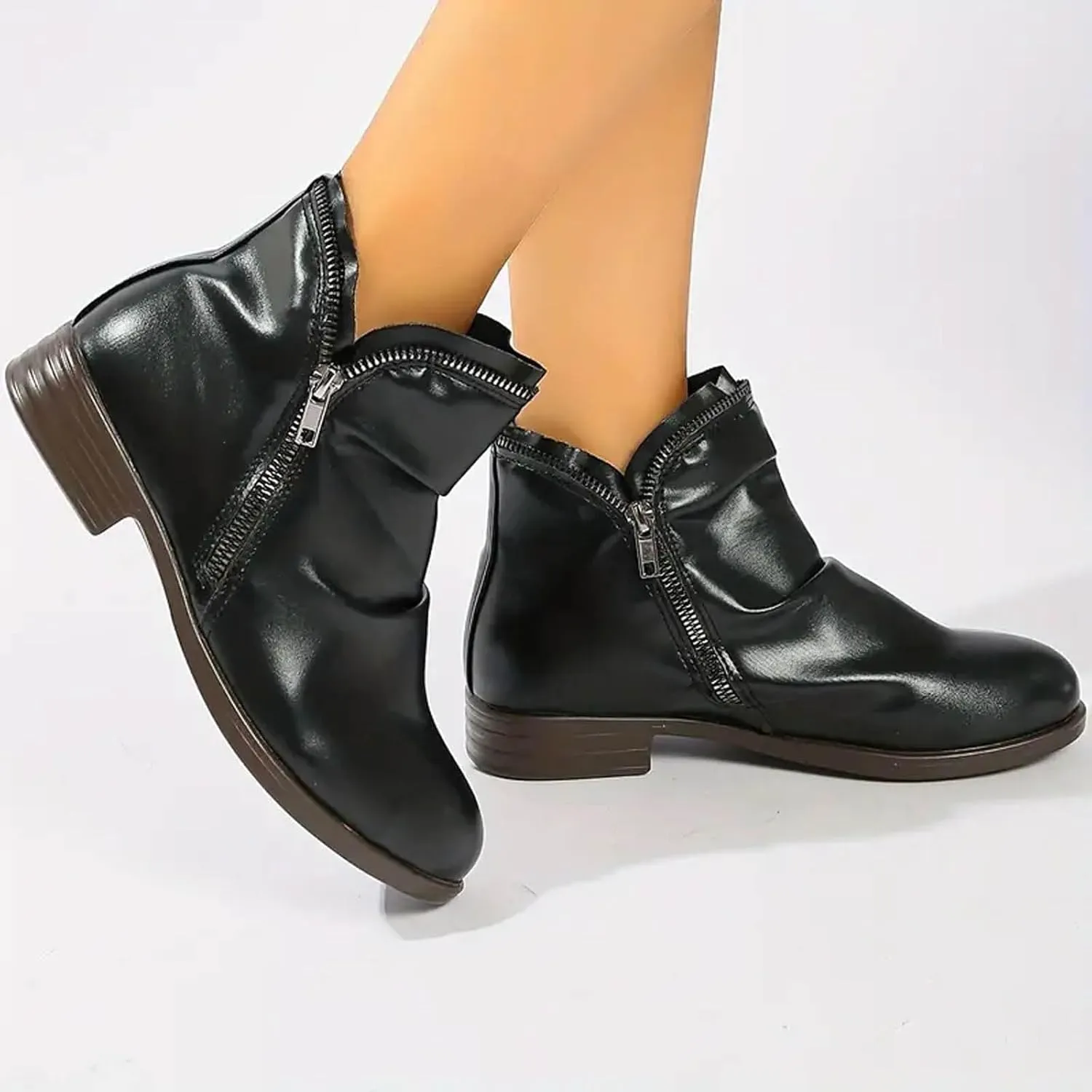 2024 Ankle Boots for Women Vintage Casual Side Zipper Booties Arch Support Low Heel Boots Womens Solid Fashion Walking Boots