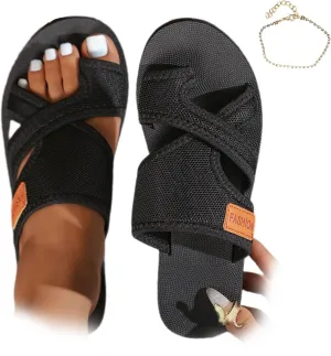 2024 Women's Hollow Mesh Slide Sandals, Summer Fashion Hollow Mesh Slide Sandals with Loop Toe, Casual Lightweight Flat Orthopedic Shoes Peep Toe Slippers(Black,US 6)