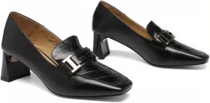 2025 New Women's Leather Loafers with Metal Buckles Commute Friendly Waterproof Chunky Block Heels Rounded Toe Shoes for Comfort and Elegance