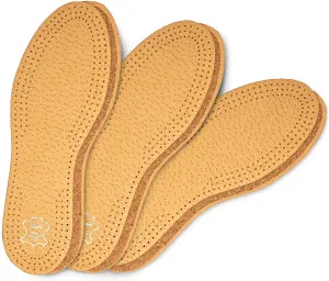 3 Pair Pack Shoe Insoles Made of Vegetable Tanned Sheepskin Leather and Natural Cork, Elegant and Comfortable, Kaps Pecari Cork Set (Women / 7 US / 38 EUR)