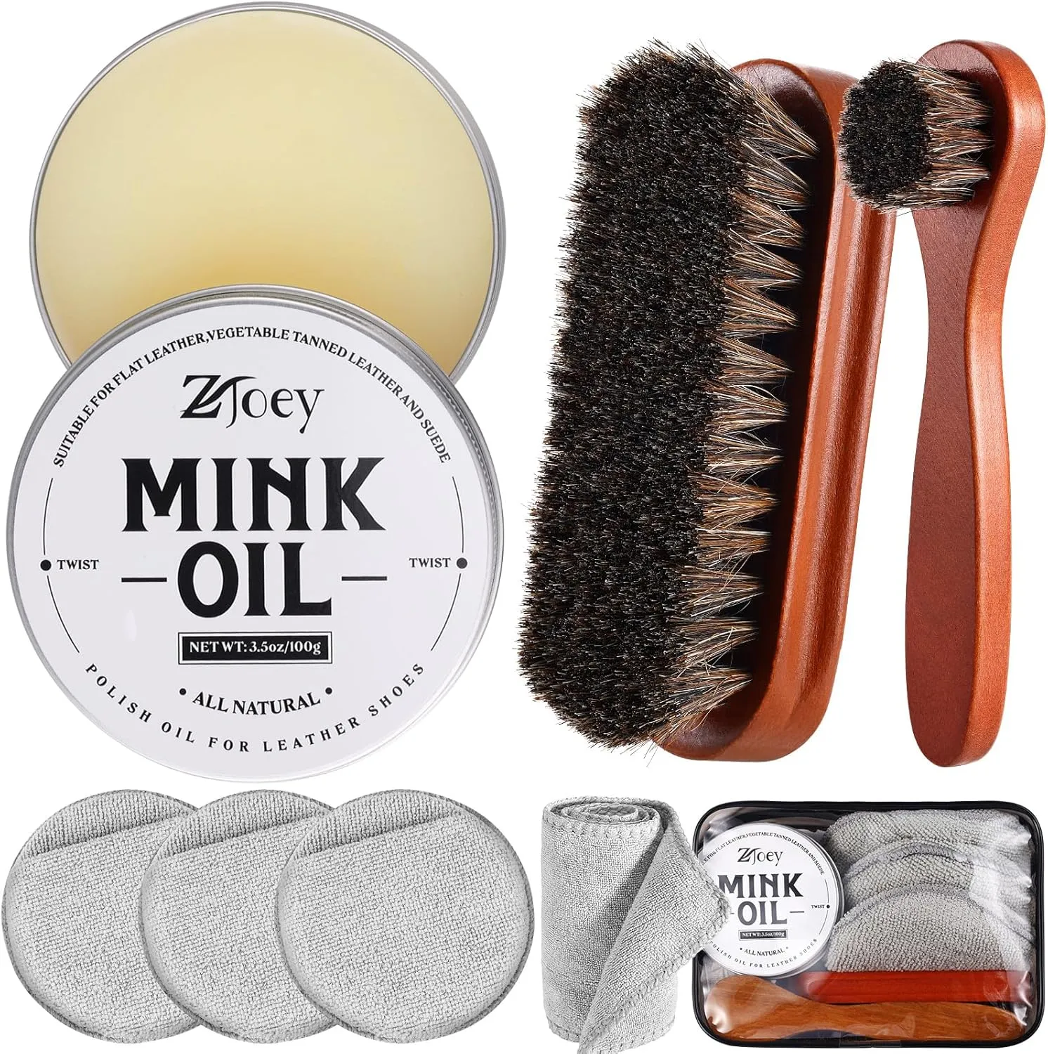 8 Pcs Mink Oil for Leather Shoes Boots 3.5 oz Leather Conditioner and Cleaner with Travel Bag Soften for Boots and Shoes Care(Style A)