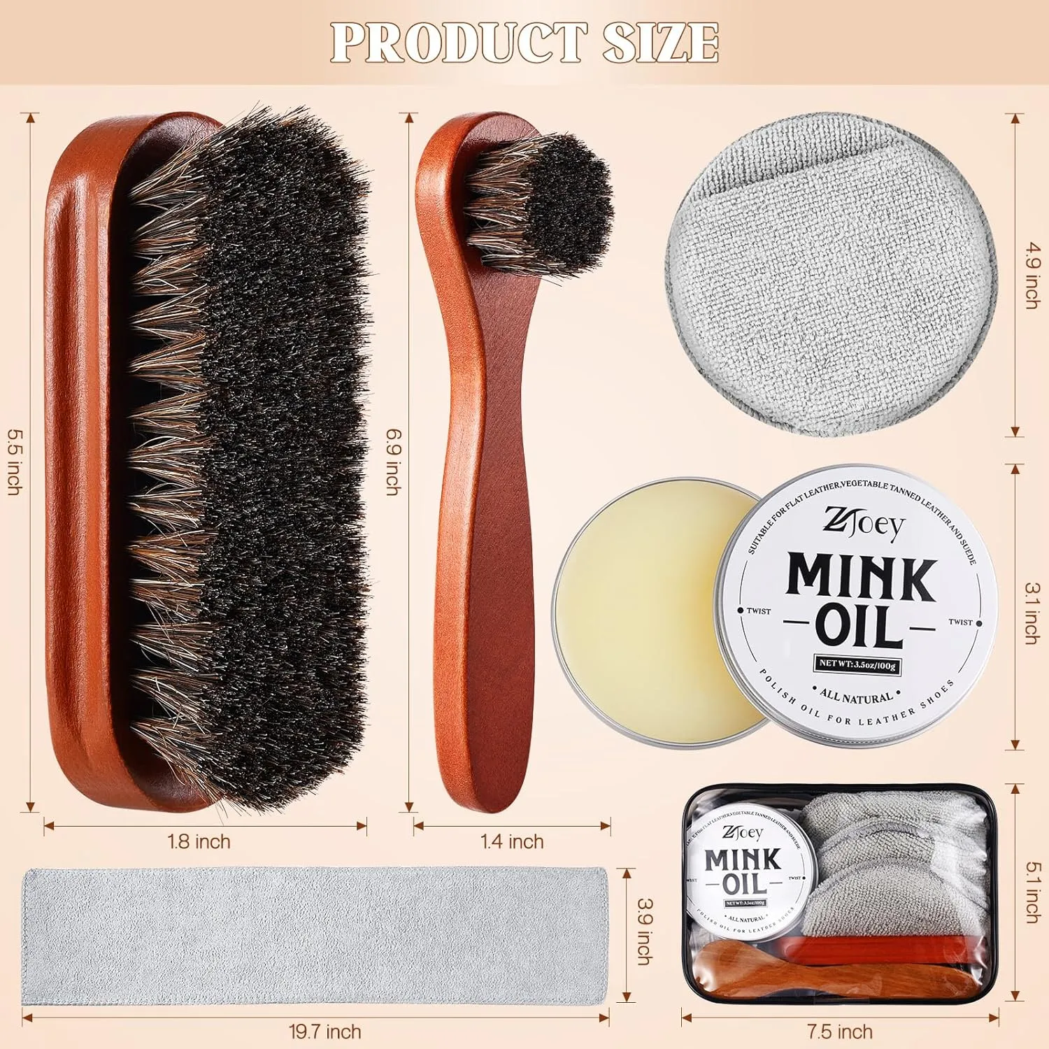 8 Pcs Mink Oil for Leather Shoes Boots 3.5 oz Leather Conditioner and Cleaner with Travel Bag Soften for Boots and Shoes Care(Style A)