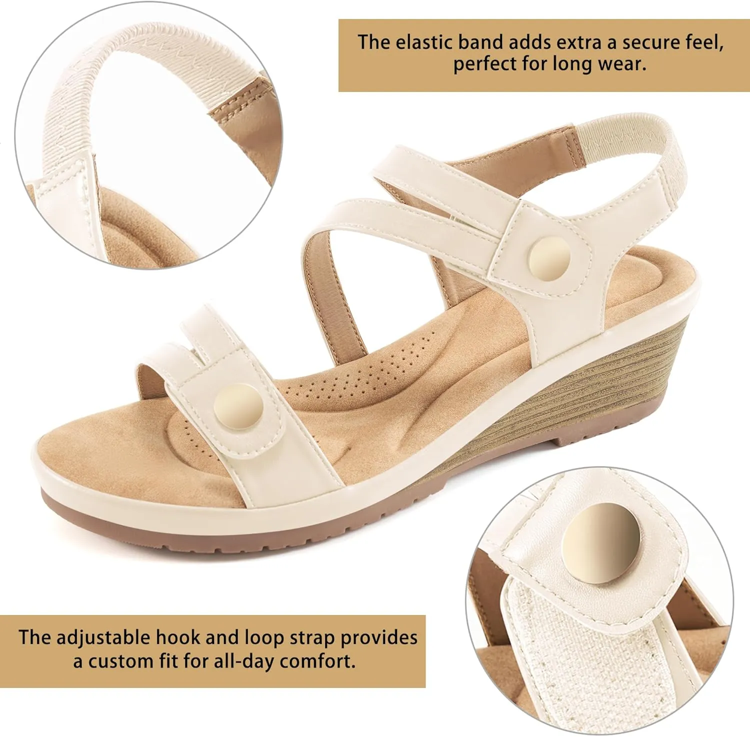 Ablanczoom Wedge Sandals for Women Dressy: Comfortable Elastic Ankle Strap Summer Causal Walking Low Platform Sandal