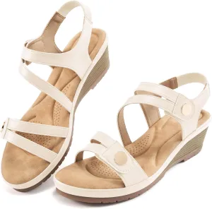 Ablanczoom Wedge Sandals for Women Dressy: Comfortable Elastic Ankle Strap Summer Causal Walking Low Platform Sandal