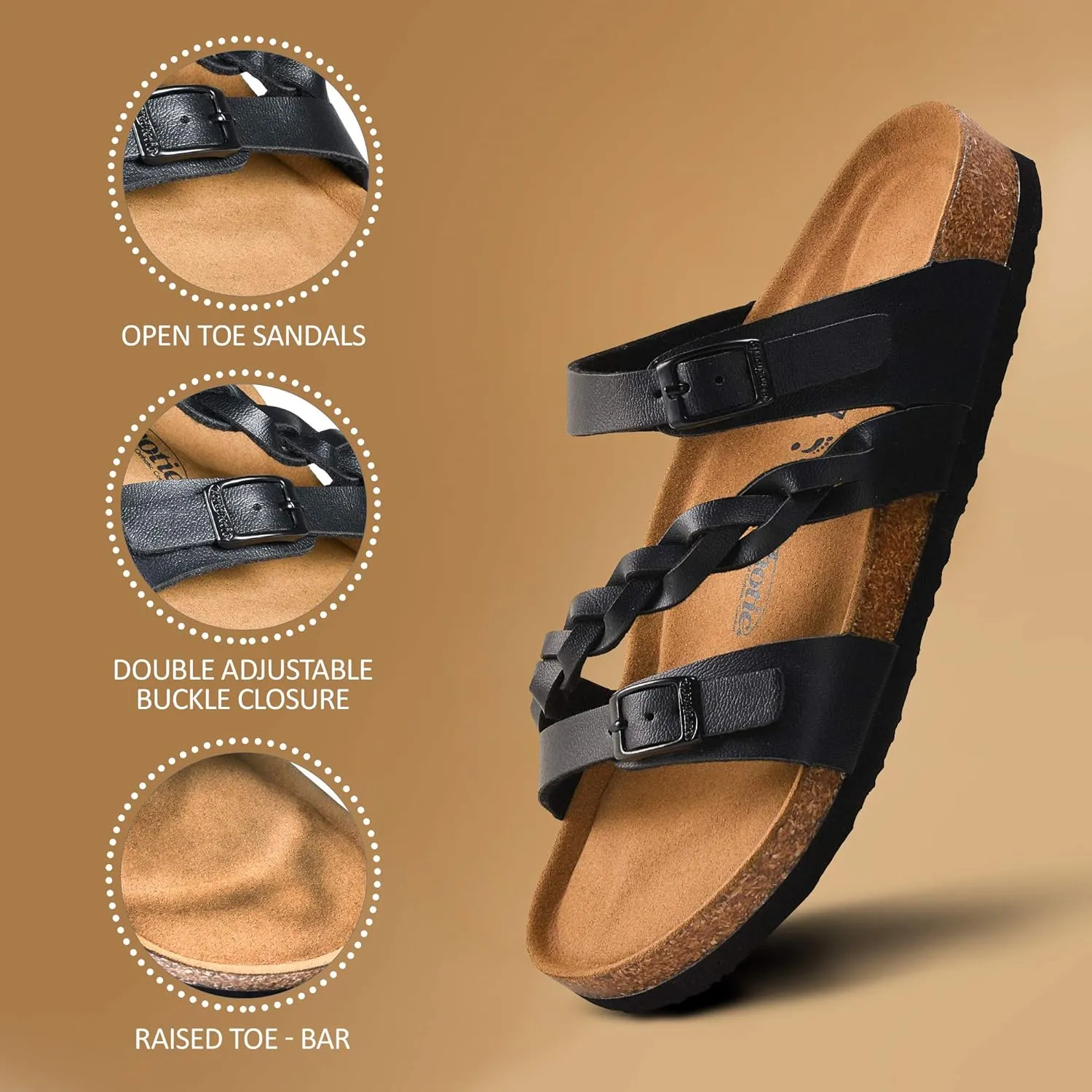 AEROTHOTIC Comfy Memory Foam Cork Sandals for Women Cute Dressy Adjustable Strappy Split Toe Slip On Vacation Essentials Women Footwear Open Toe Arch Support Slides