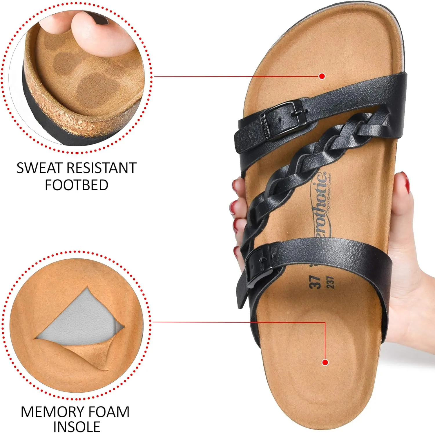 AEROTHOTIC Comfy Memory Foam Cork Sandals for Women Cute Dressy Adjustable Strappy Split Toe Slip On Vacation Essentials Women Footwear Open Toe Arch Support Slides