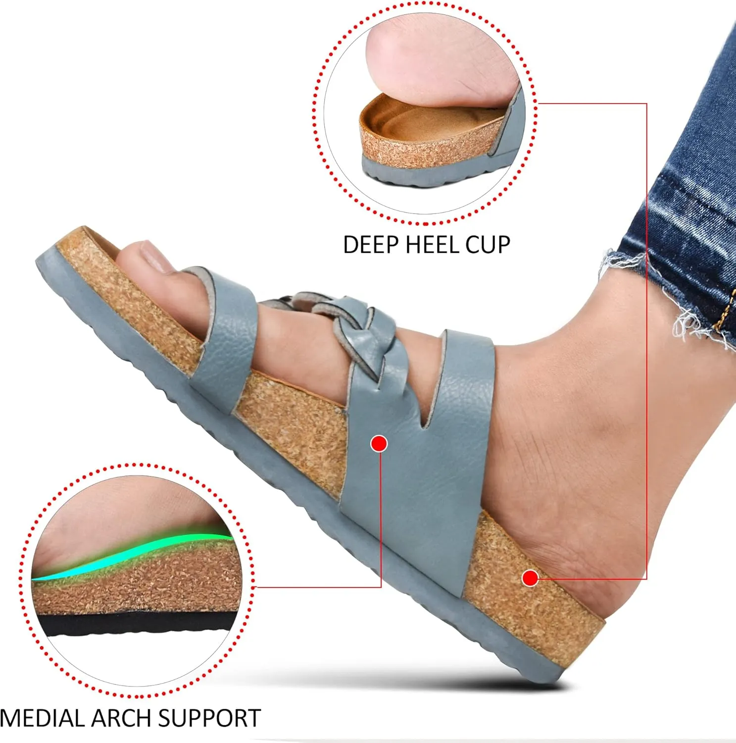 AEROTHOTIC Comfy Memory Foam Cork Sandals for Women Cute Dressy Adjustable Strappy Split Toe Slip On Vacation Essentials Women Footwear Open Toe Arch Support Slides