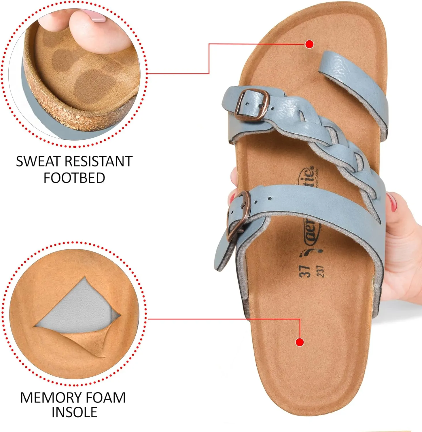 AEROTHOTIC Comfy Memory Foam Cork Sandals for Women Cute Dressy Adjustable Strappy Split Toe Slip On Vacation Essentials Women Footwear Open Toe Arch Support Slides