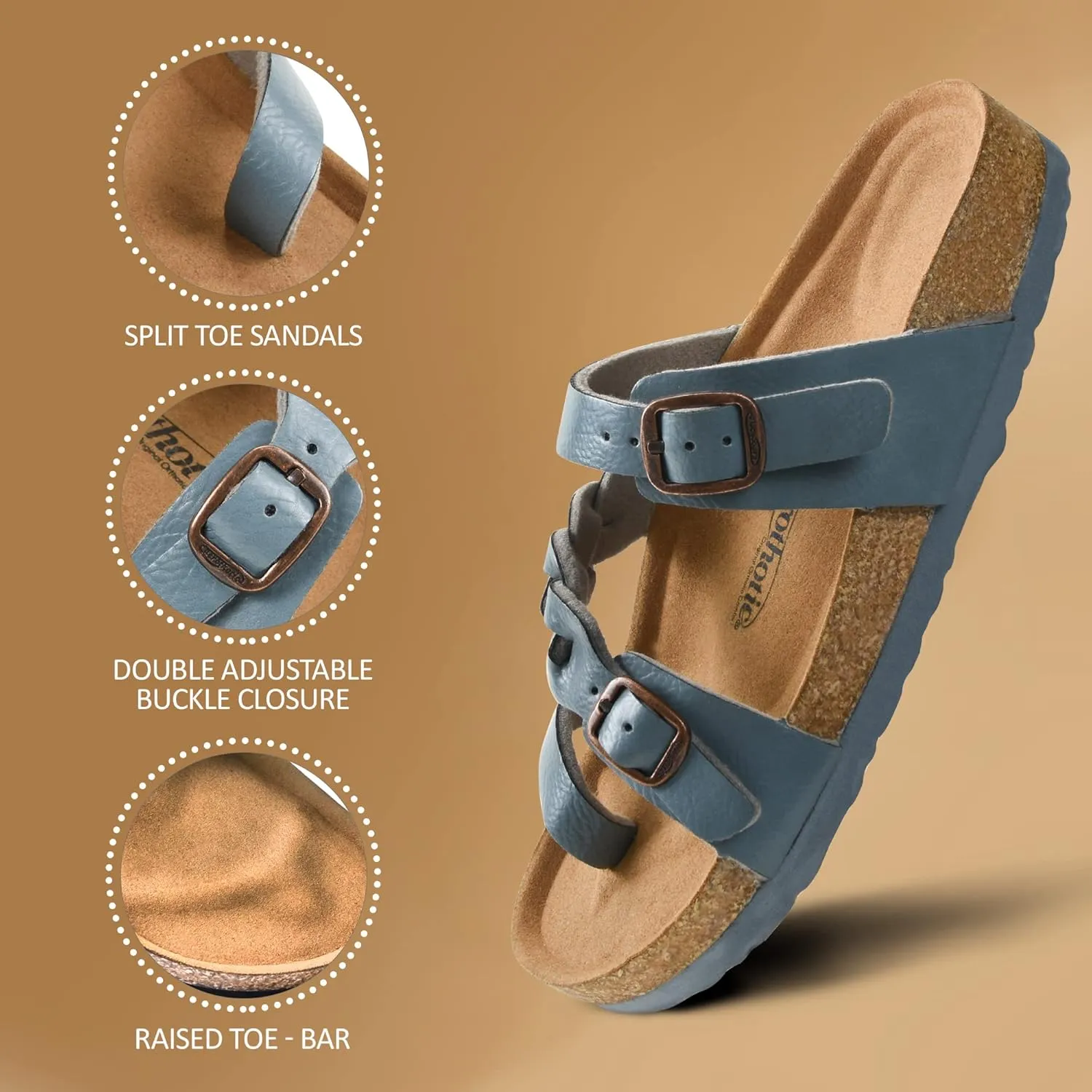 AEROTHOTIC Comfy Memory Foam Cork Sandals for Women Cute Dressy Adjustable Strappy Split Toe Slip On Vacation Essentials Women Footwear Open Toe Arch Support Slides