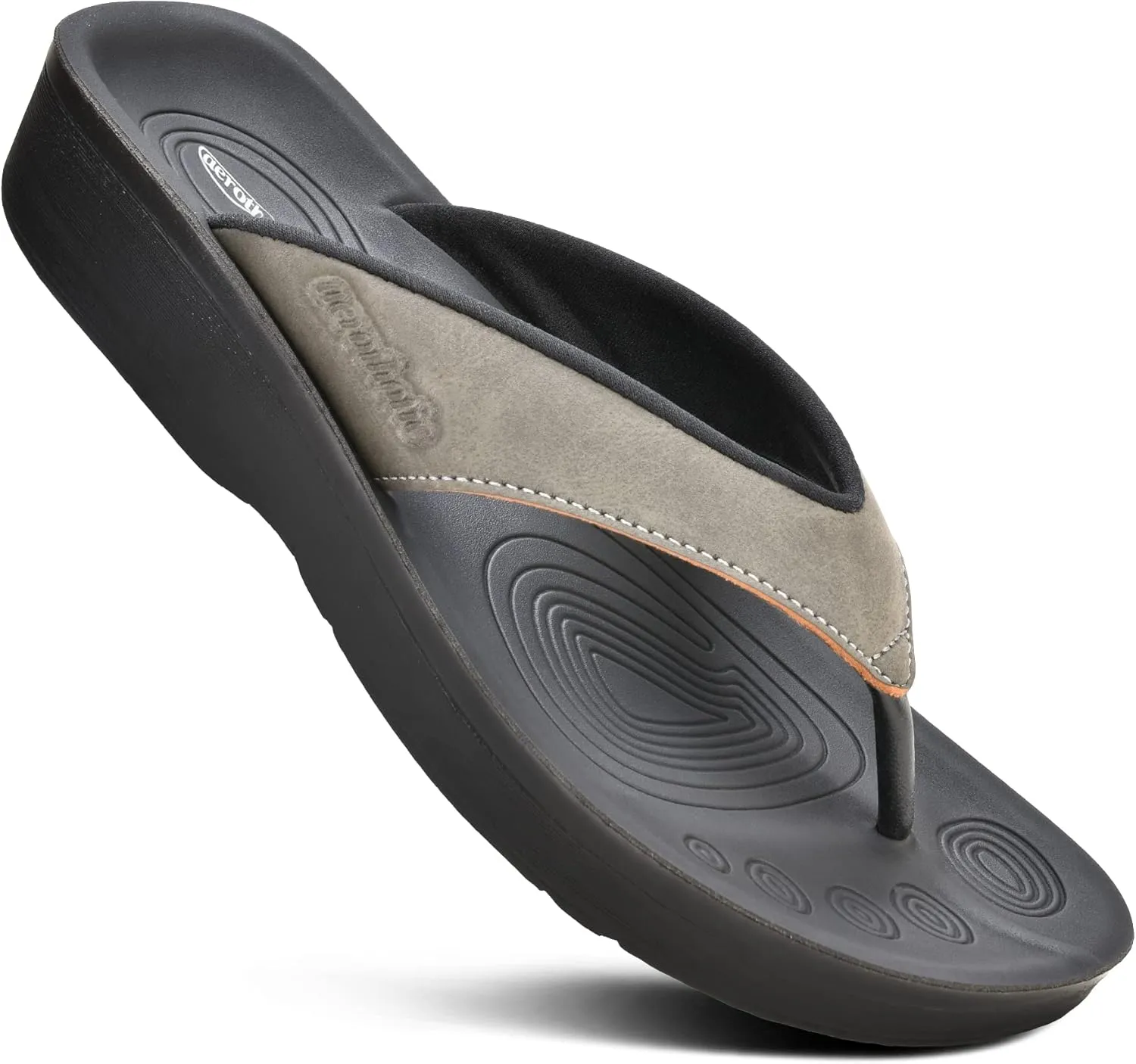 AEROTHOTIC Comfy Open Toe Arch Support Flip Flops for Women Cushion Padded Stylish Straps Dressy Sandals Walking Travel Beach Wear