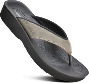 AEROTHOTIC Comfy Open Toe Arch Support Flip Flops for Women Cushion Padded Stylish Straps Dressy Sandals Walking Travel Beach Wear