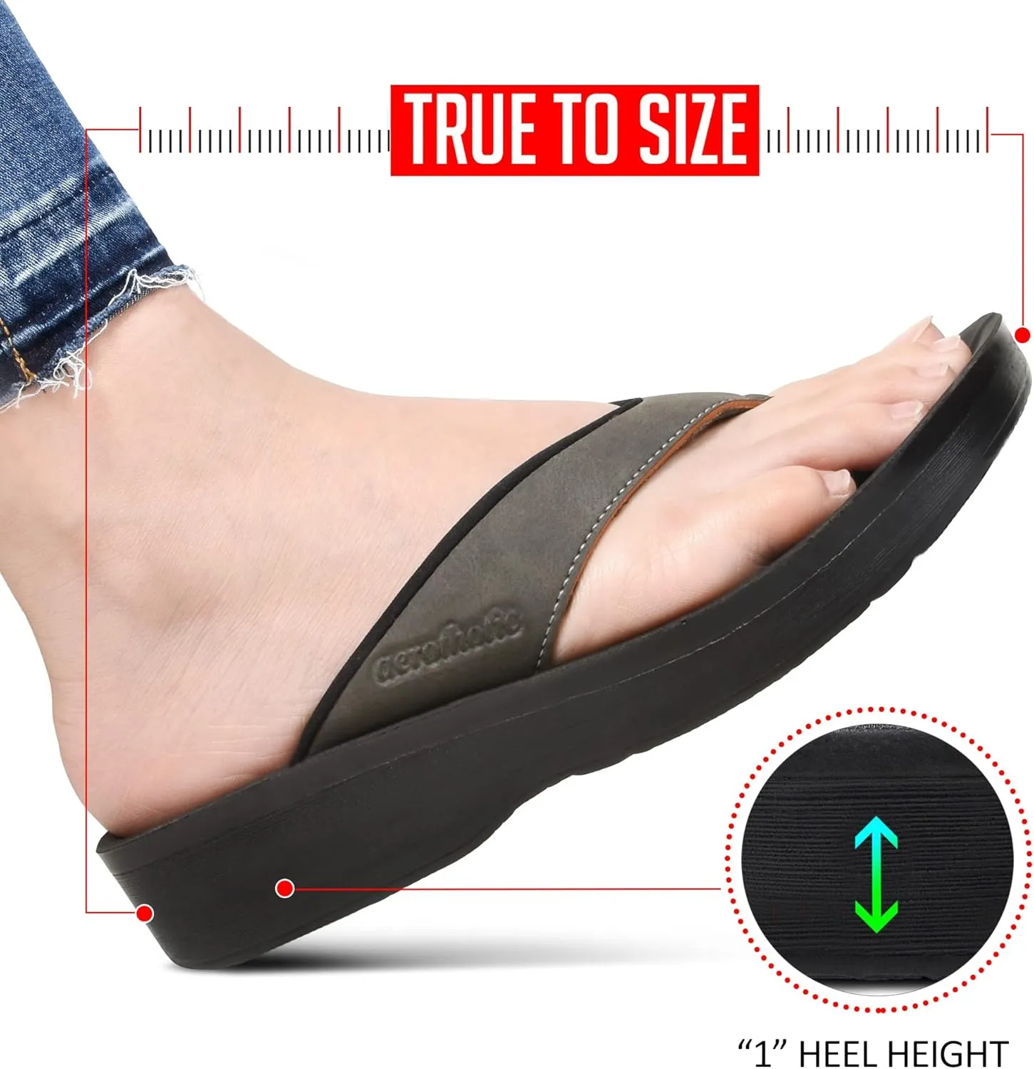 AEROTHOTIC Comfy Open Toe Arch Support Flip Flops for Women Cushion Padded Stylish Straps Dressy Sandals Walking Travel Beach Wear