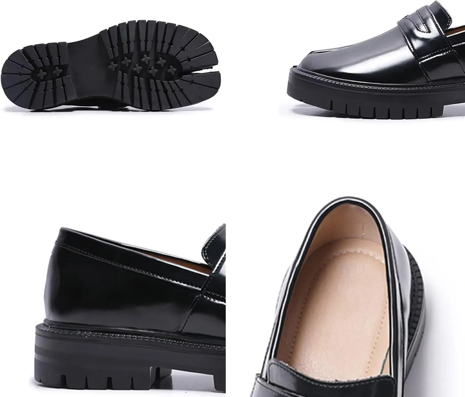 Agodor Women Split Toe Tabi Shoes Mary Janes Platform Patent Chunky Heeled Loafers Lace Up Uniform Dress Shoes