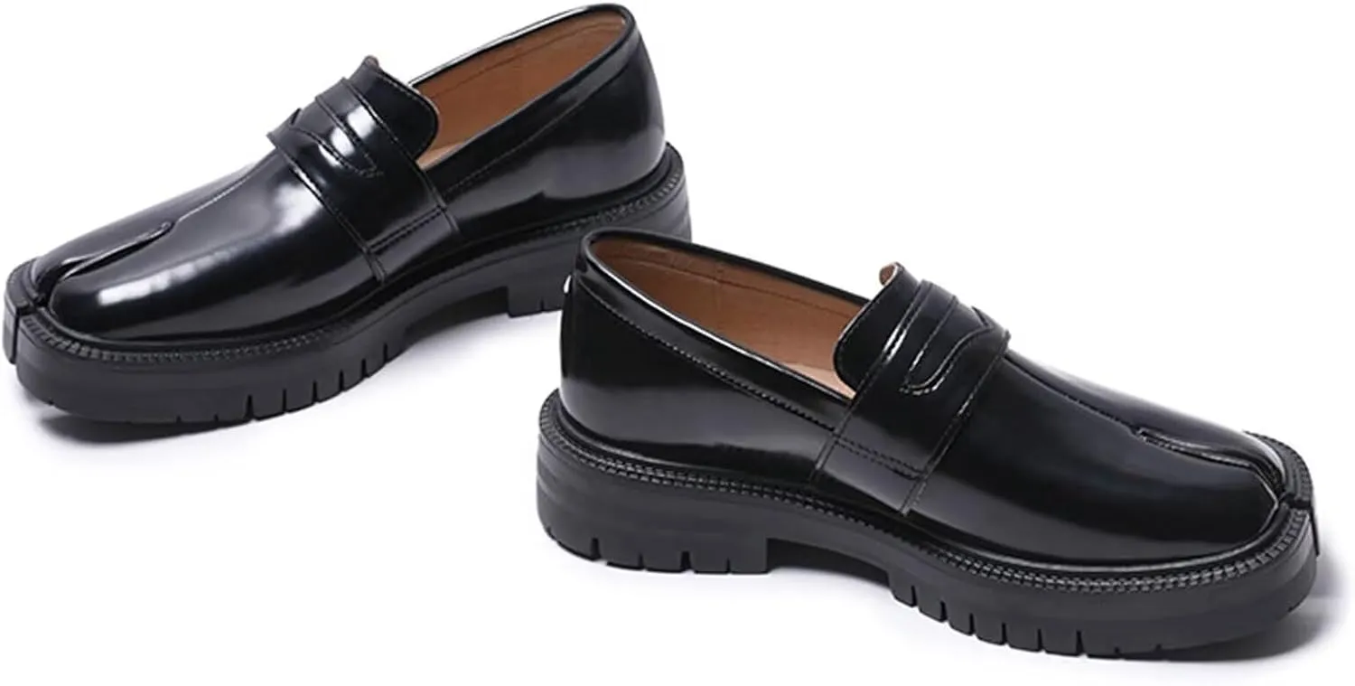 Agodor Women Split Toe Tabi Shoes Mary Janes Platform Patent Chunky Heeled Loafers Lace Up Uniform Dress Shoes