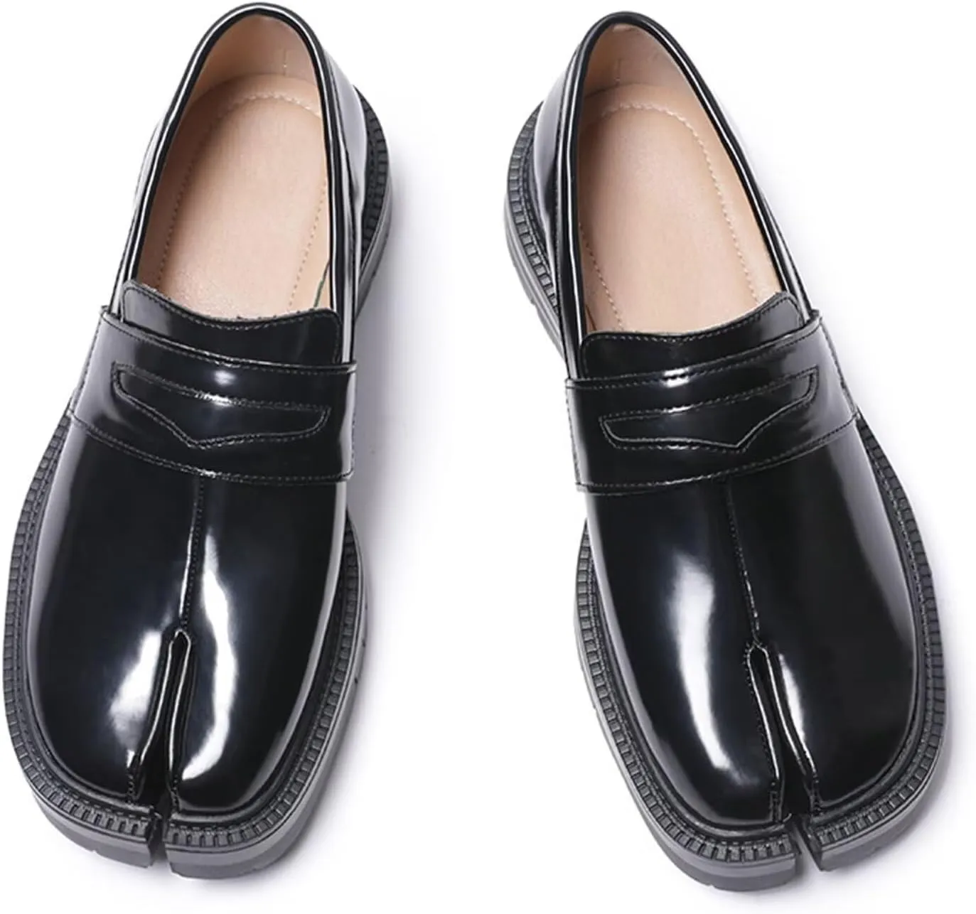 Agodor Women Split Toe Tabi Shoes Mary Janes Platform Patent Chunky Heeled Loafers Lace Up Uniform Dress Shoes