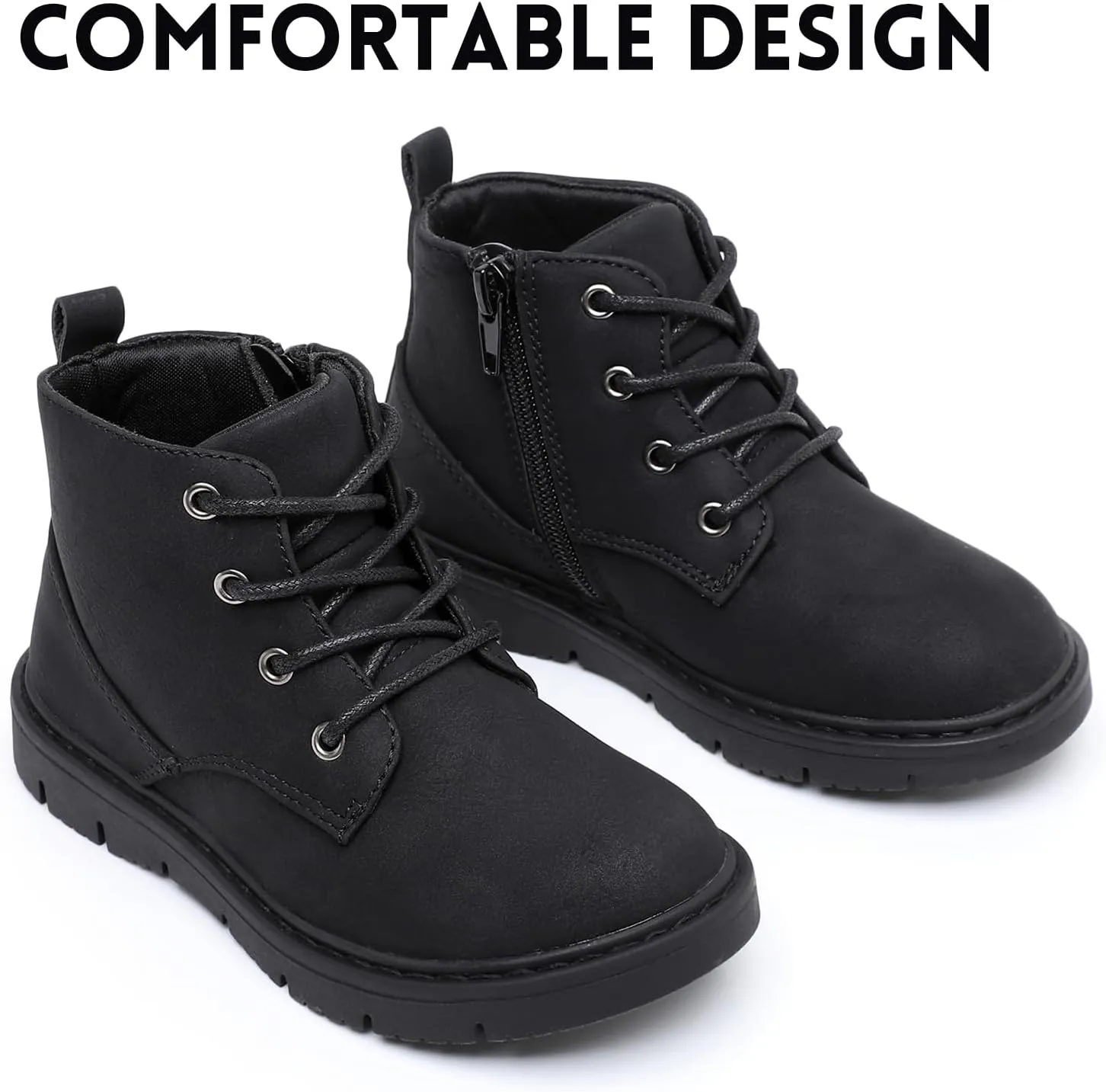 Ahannie Boys Boots Toddler Kids Work Boots Outdoor Casual Side Zipper Ankle Shoes(Toddler/Little Kid/Big Kid)