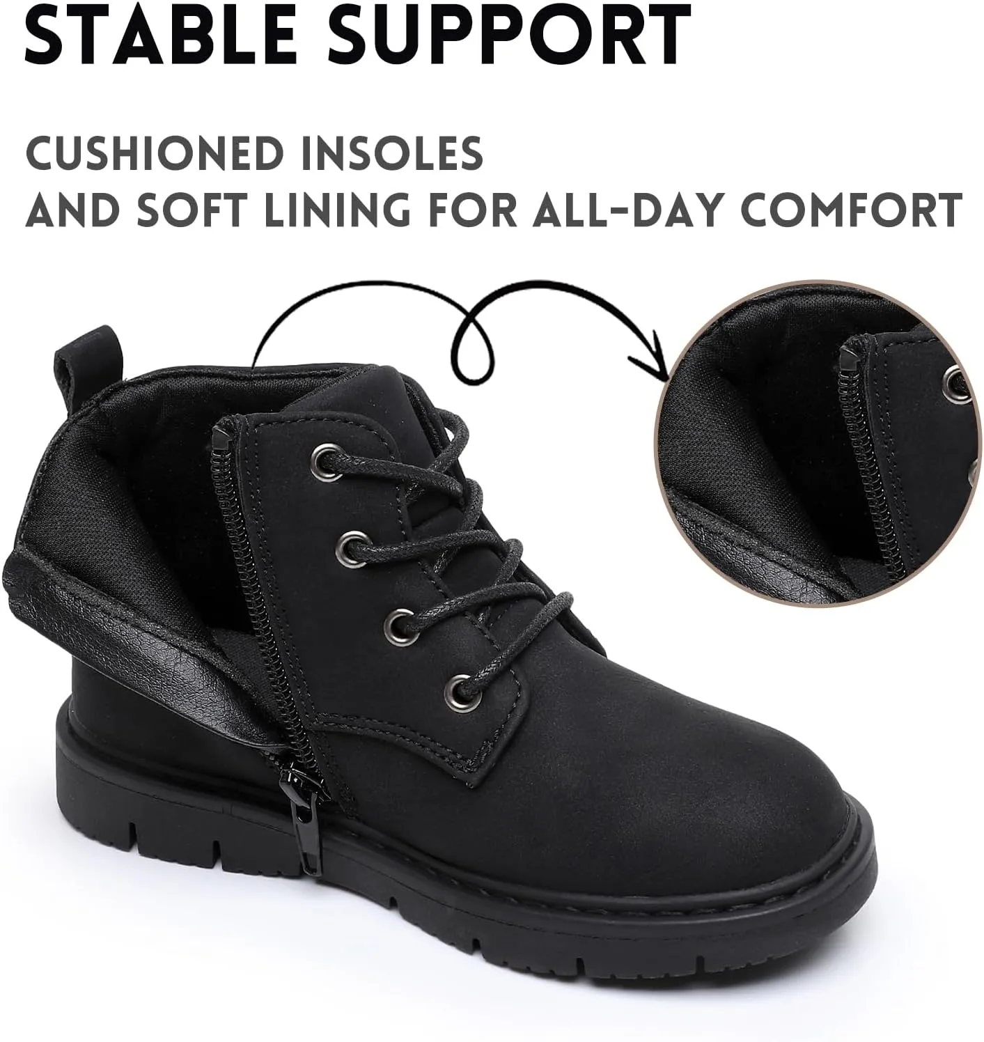 Ahannie Boys Boots Toddler Kids Work Boots Outdoor Casual Side Zipper Ankle Shoes(Toddler/Little Kid/Big Kid)