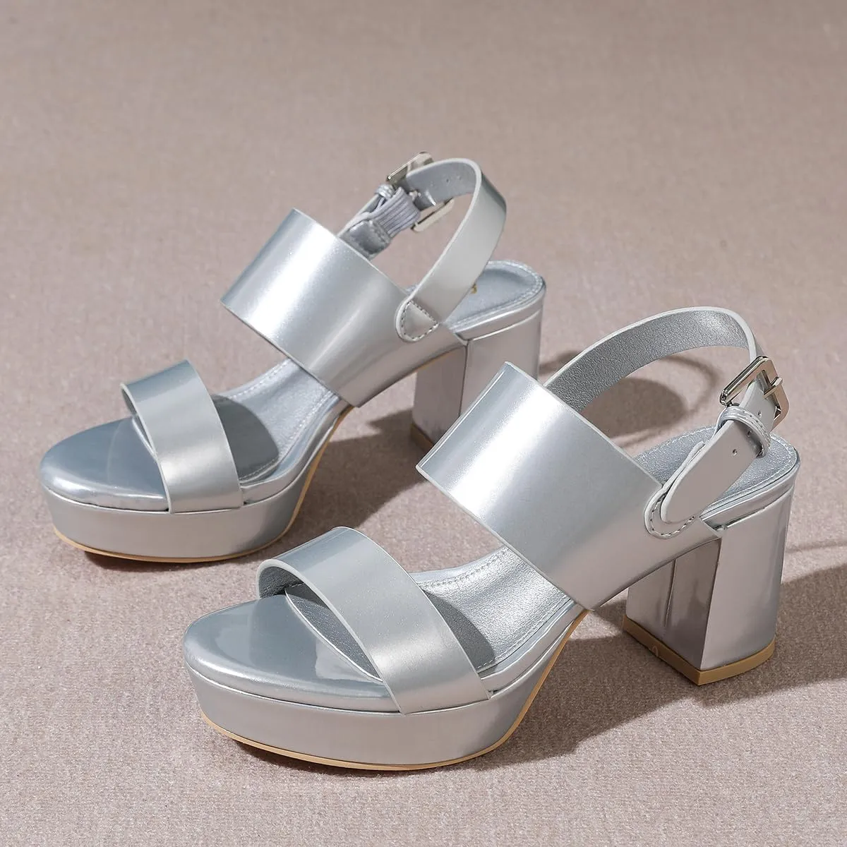 Amoji Women 3 Inch Block Heels Platform Strap Chunky Heeled Sandals 328