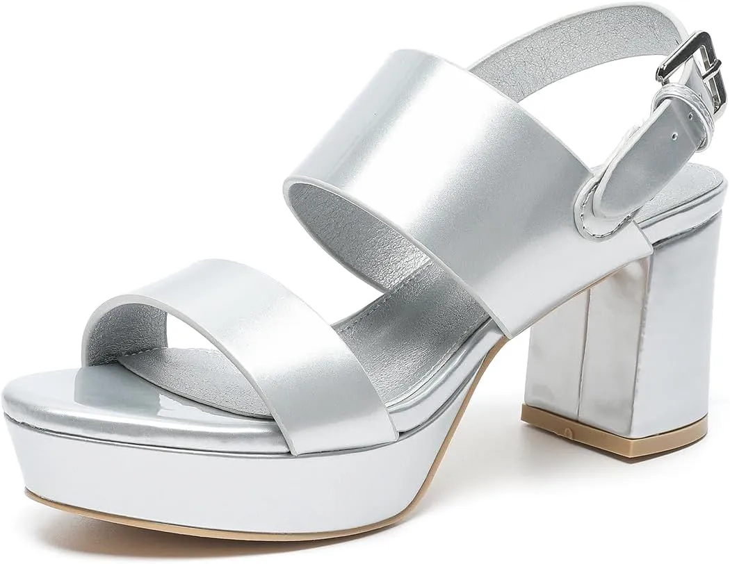 Amoji Women 3 Inch Block Heels Platform Strap Chunky Heeled Sandals 328
