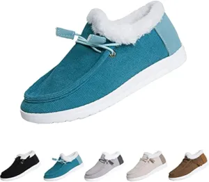 AngryMonkey Women's Winter Warm Wendy Shoes,Comfort Cotton Lined Ankle Lightweight Non-slip Moccasins Canvas Flat Snow Boots