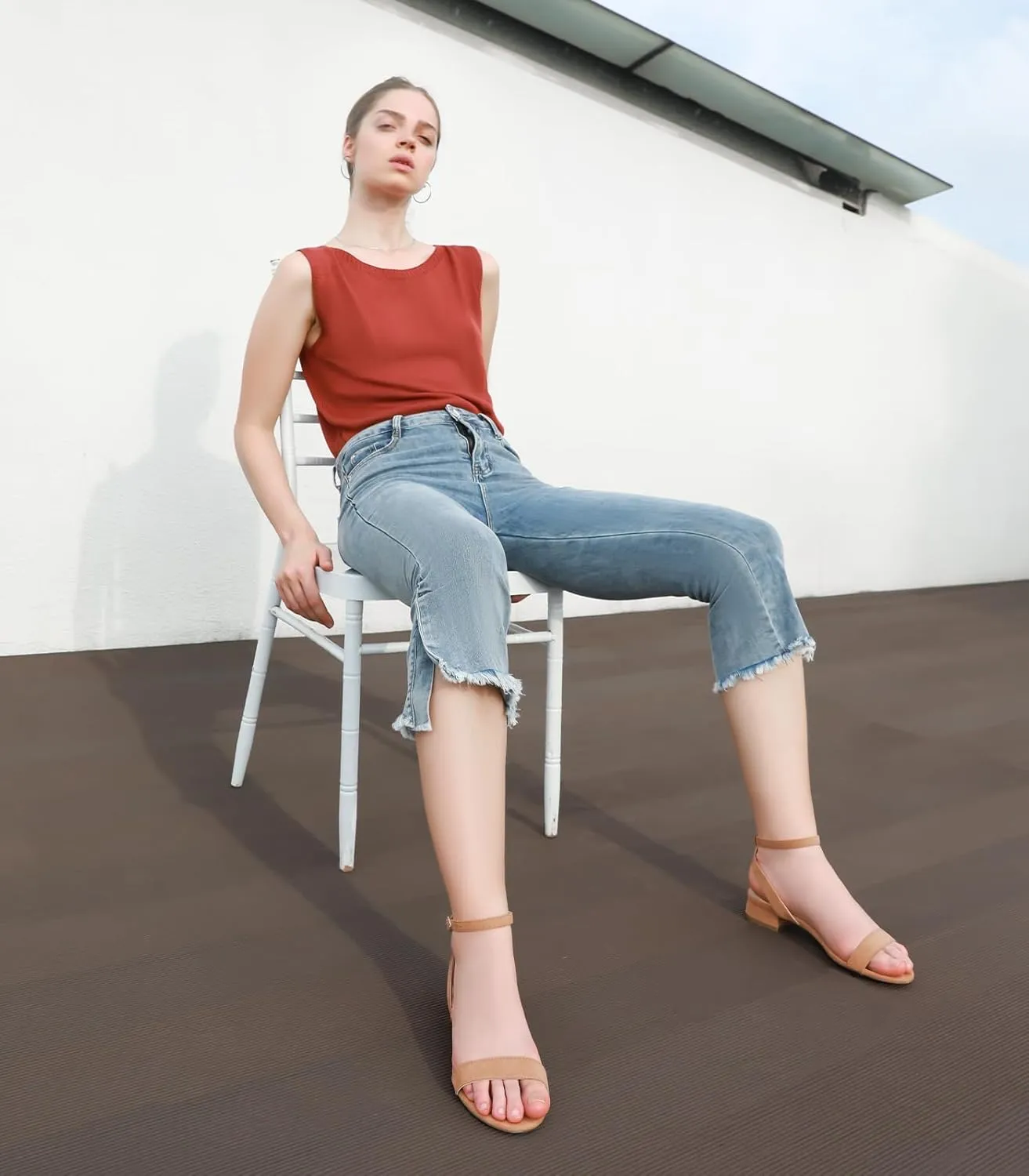 Ankis Black Nude White Red Women Sandals Comfortable Walking Strappy Open Toe Sandals for Women Dressy Summer 1 Inch Low block Heel Flat Adjustable Ankle Strap Wide Available Shoes 2024