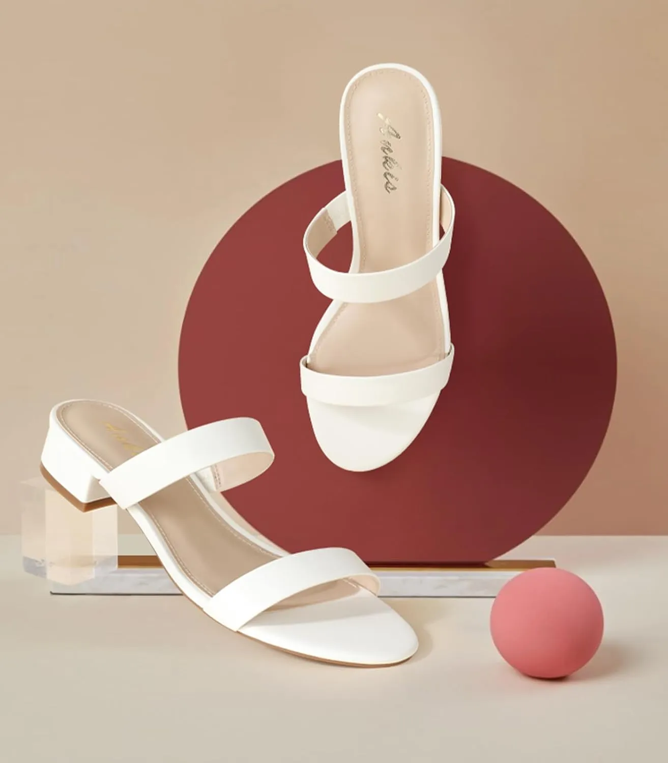 Ankis Women Black White Nude Clear Heels Sandals - 1 Inch Heels for Women Low Chunky Block Heels Comfortable Two Strap Open Toe Flat Sandals Shoe for Dressy Wedding Summer