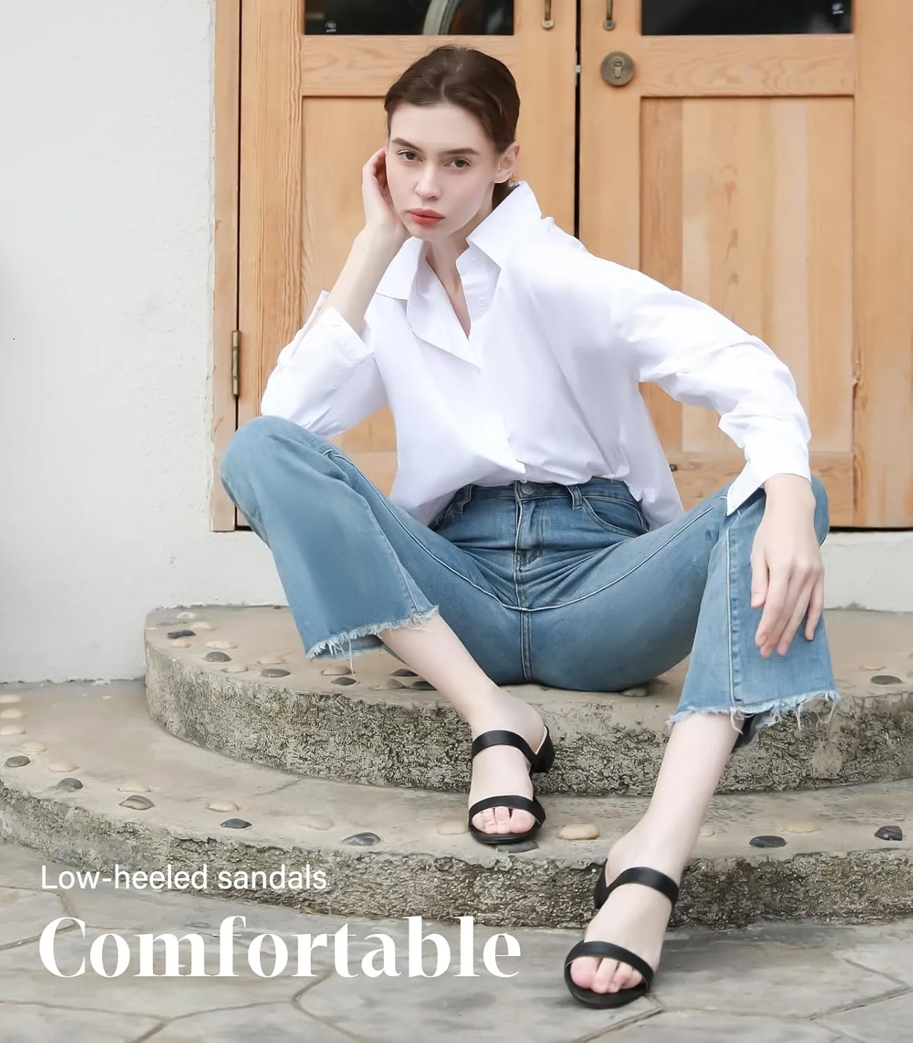 Ankis Women Black White Nude Clear Heels Sandals - 1 Inch Heels for Women Low Chunky Block Heels Comfortable Two Strap Open Toe Flat Sandals Shoe for Dressy Wedding Summer