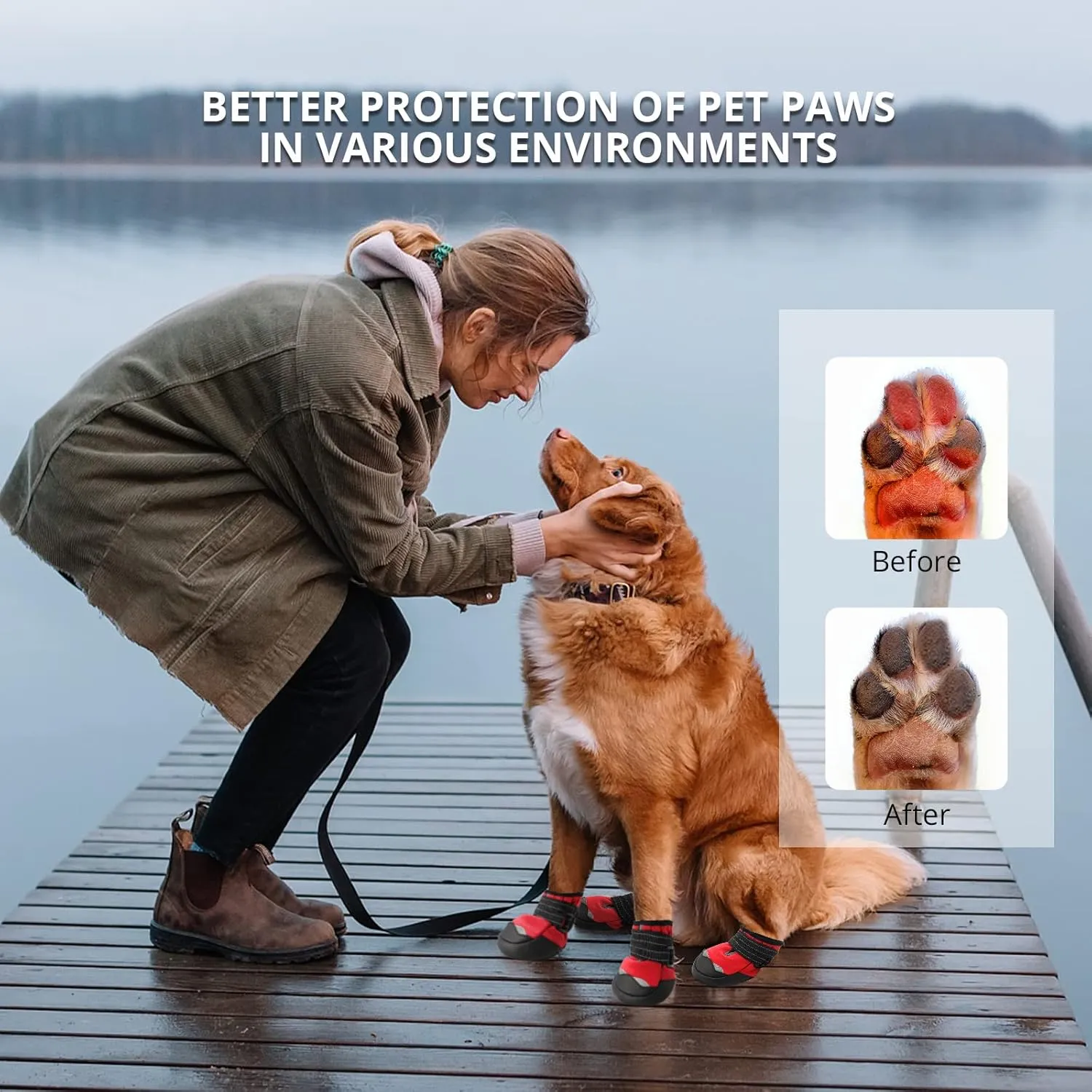 Anti-Slip Dog Snow Boots Dog Shoes for Small Medium Large Dogs Dog Winter Boots Waterproof Dog Shoes with Reflective Straps Paw Protectors Dog Boots for Winter Hiking 4PCS