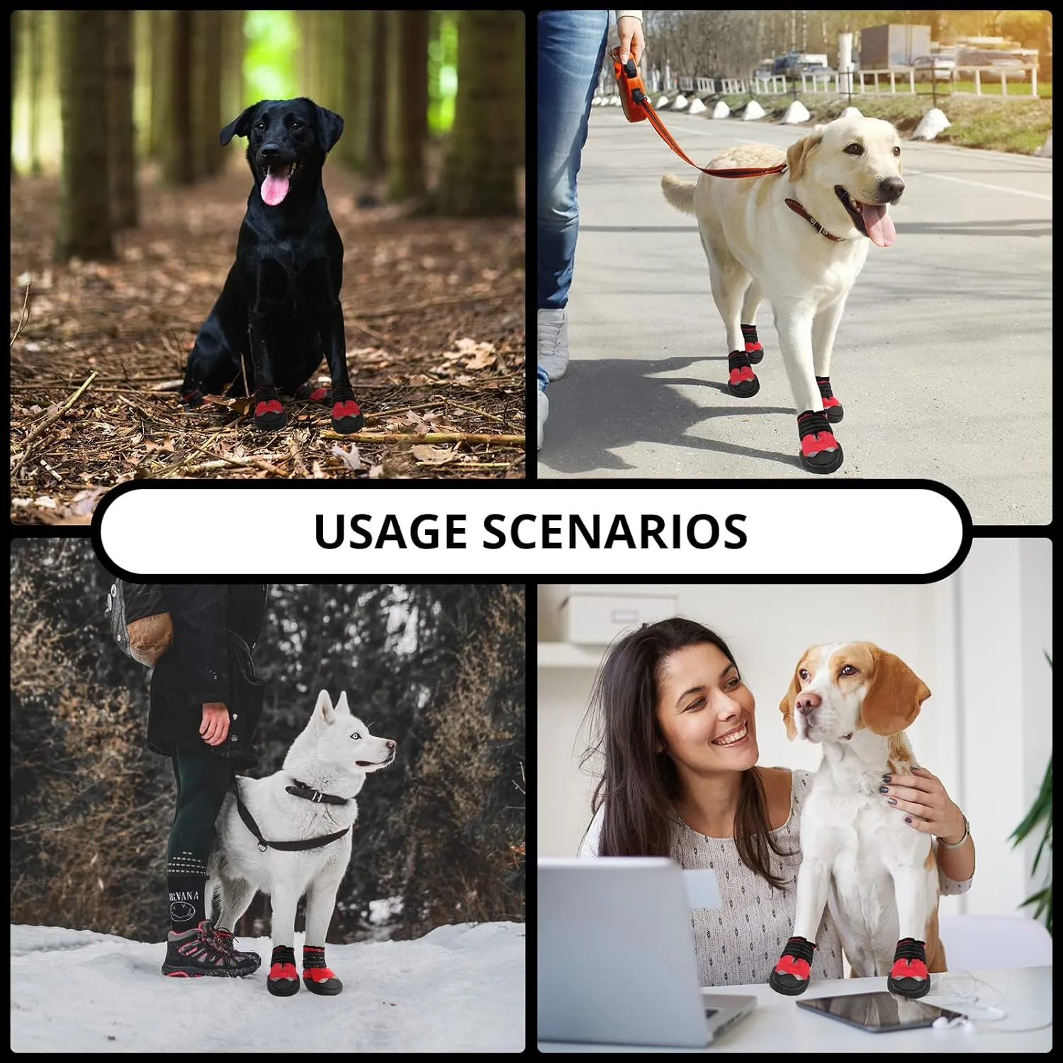 Anti-Slip Dog Snow Boots Dog Shoes for Small Medium Large Dogs Dog Winter Boots Waterproof Dog Shoes with Reflective Straps Paw Protectors Dog Boots for Winter Hiking 4PCS