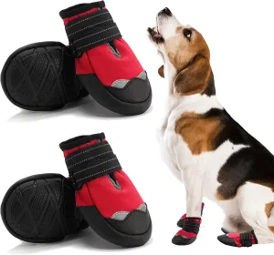 Anti-Slip Dog Snow Boots Dog Shoes for Small Medium Large Dogs Dog Winter Boots Waterproof Dog Shoes with Reflective Straps Paw Protectors Dog Boots for Winter Hiking 4PCS