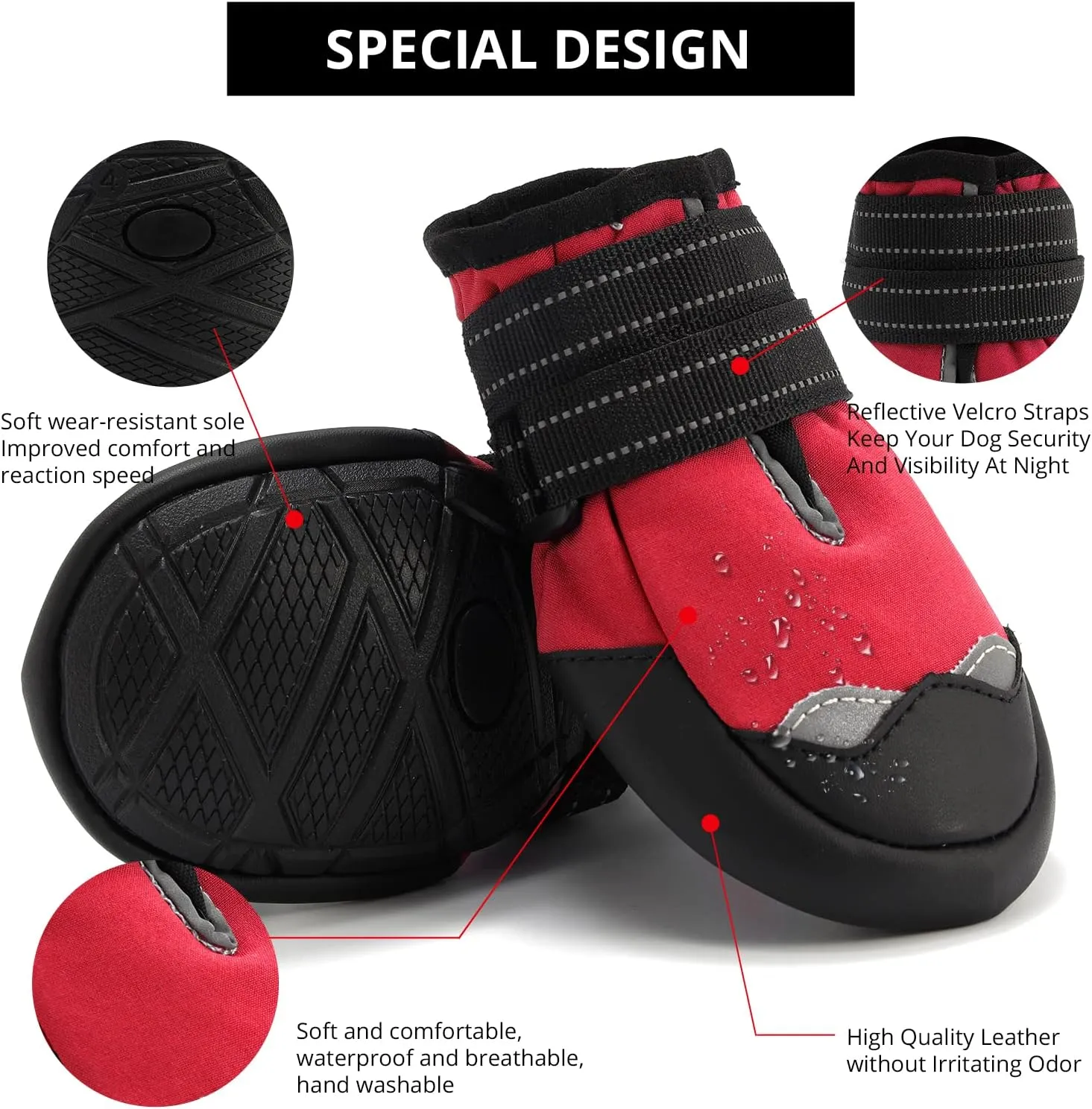 Anti-Slip Dog Snow Boots Dog Shoes for Small Medium Large Dogs Dog Winter Boots Waterproof Dog Shoes with Reflective Straps Paw Protectors Dog Boots for Winter Hiking 4PCS