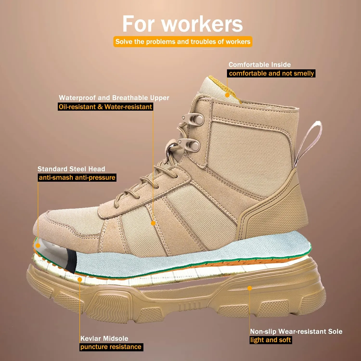 ARCHINSERT Safety Shoes for Men Women Outdoor Protection Steel Toe Shoes Waterproof Non Slip Resistance Construction Boots