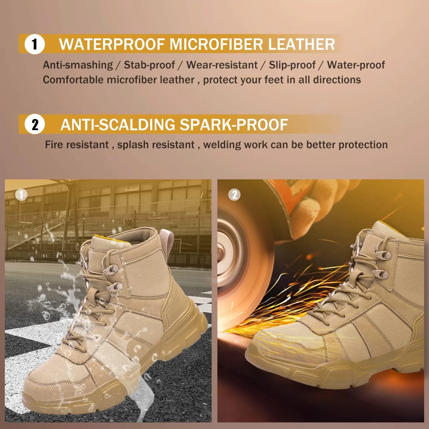 ARCHINSERT Safety Shoes for Men Women Outdoor Protection Steel Toe Shoes Waterproof Non Slip Resistance Construction Boots