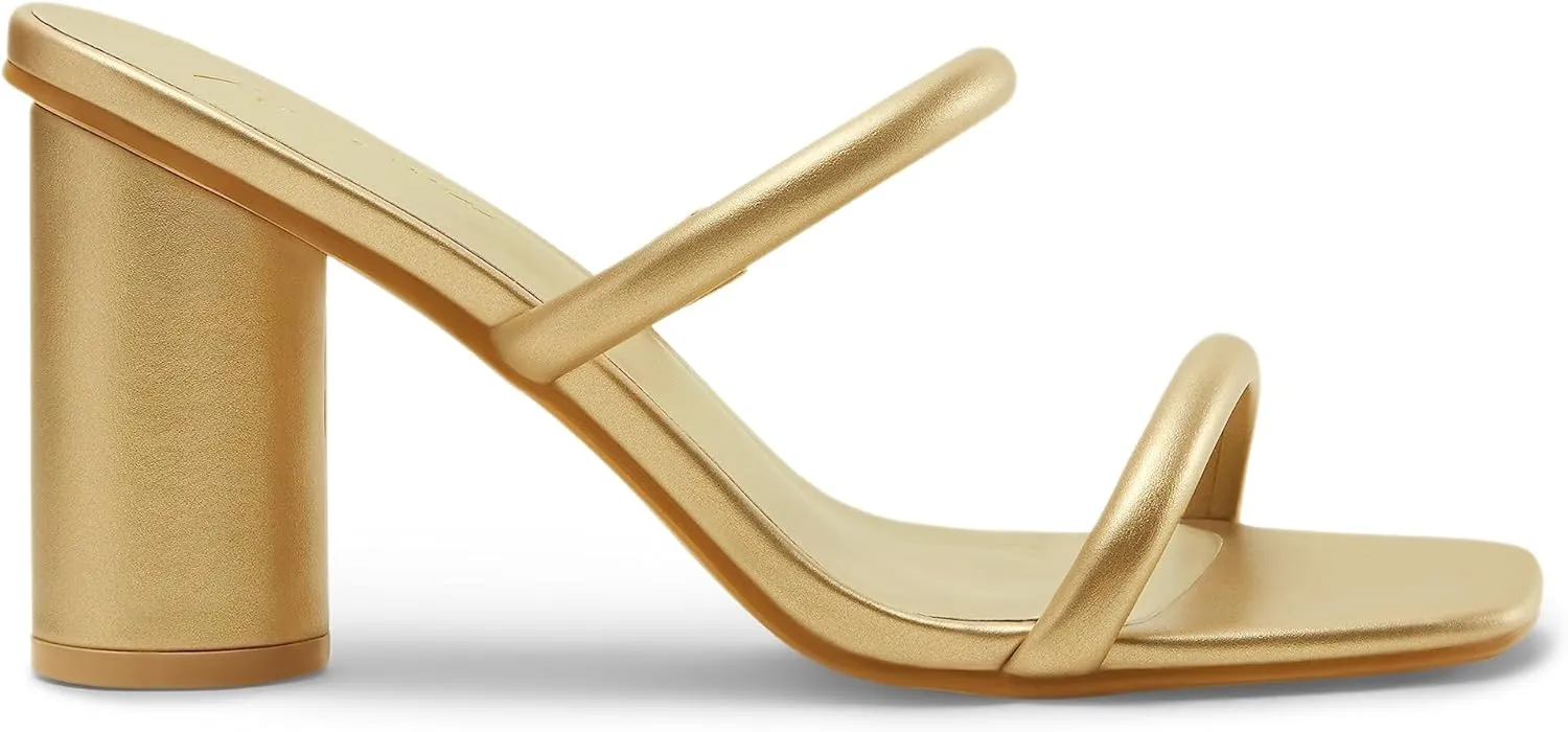 Arromic Women's Heeled Sandals Square Toe Two Strap Block Heels for Women Comfortable Strappy Heels Slip on Heeled Sandals for Women Dressy