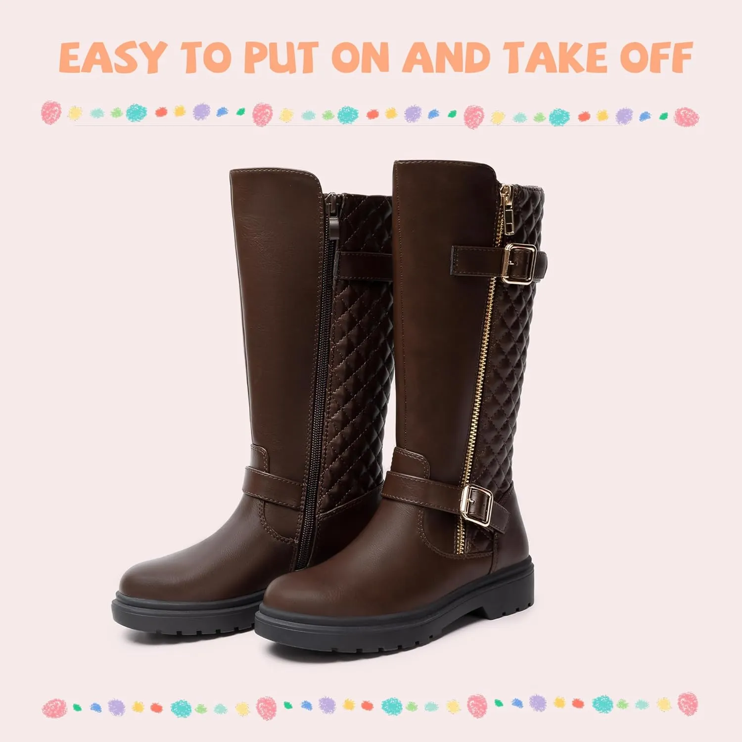 Athlefit Girls Riding Boots Fashion Buckle Side Zipper Knee High Boots for Toddler/Little Kid/Big Kid