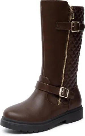 Athlefit Girls Riding Boots Fashion Buckle Side Zipper Knee High Boots for Toddler/Little Kid/Big Kid