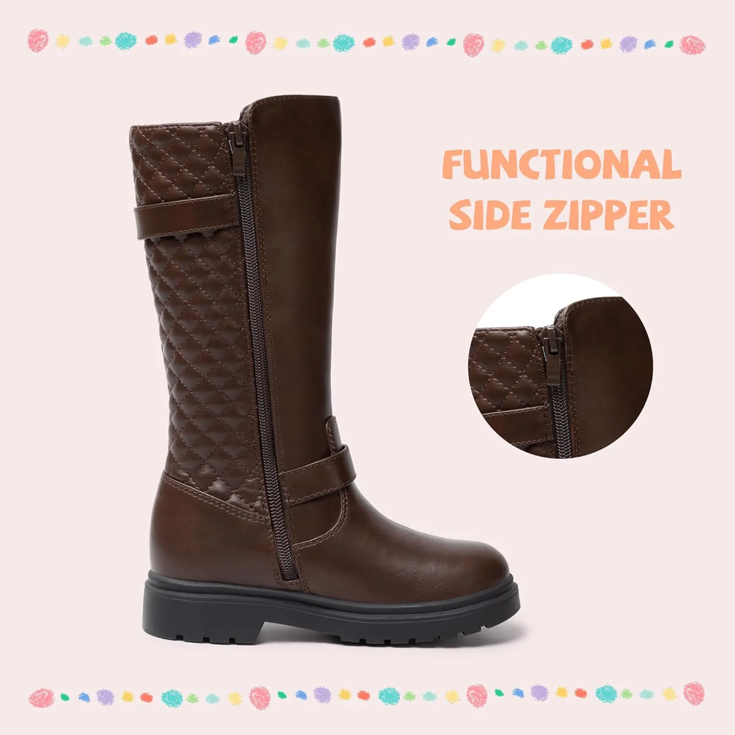 Athlefit Girls Riding Boots Fashion Buckle Side Zipper Knee High Boots for Toddler/Little Kid/Big Kid