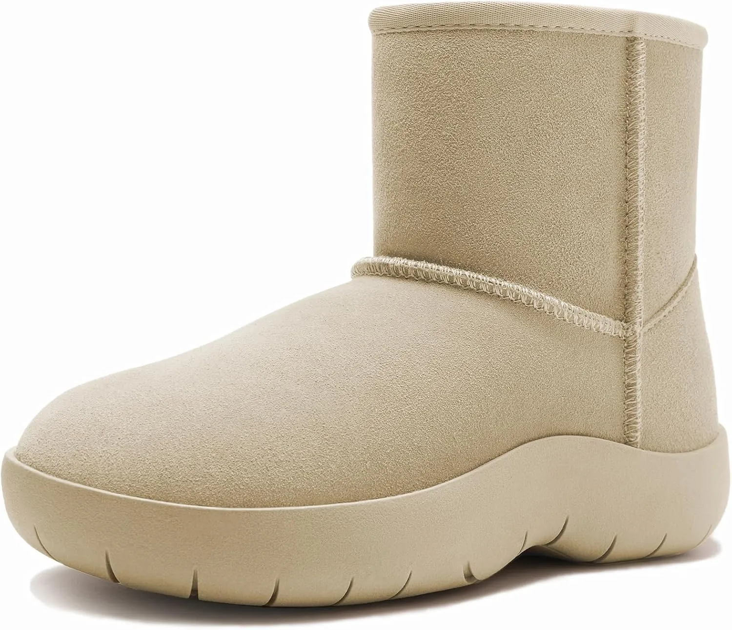 Athlefit Women's Genuine Suede Ankle Boots Winter Warm Fur Lined Slip On Anti-Slip Short Snow Boots