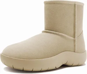 Athlefit Women's Genuine Suede Ankle Boots Winter Warm Fur Lined Slip On Anti-Slip Short Snow Boots