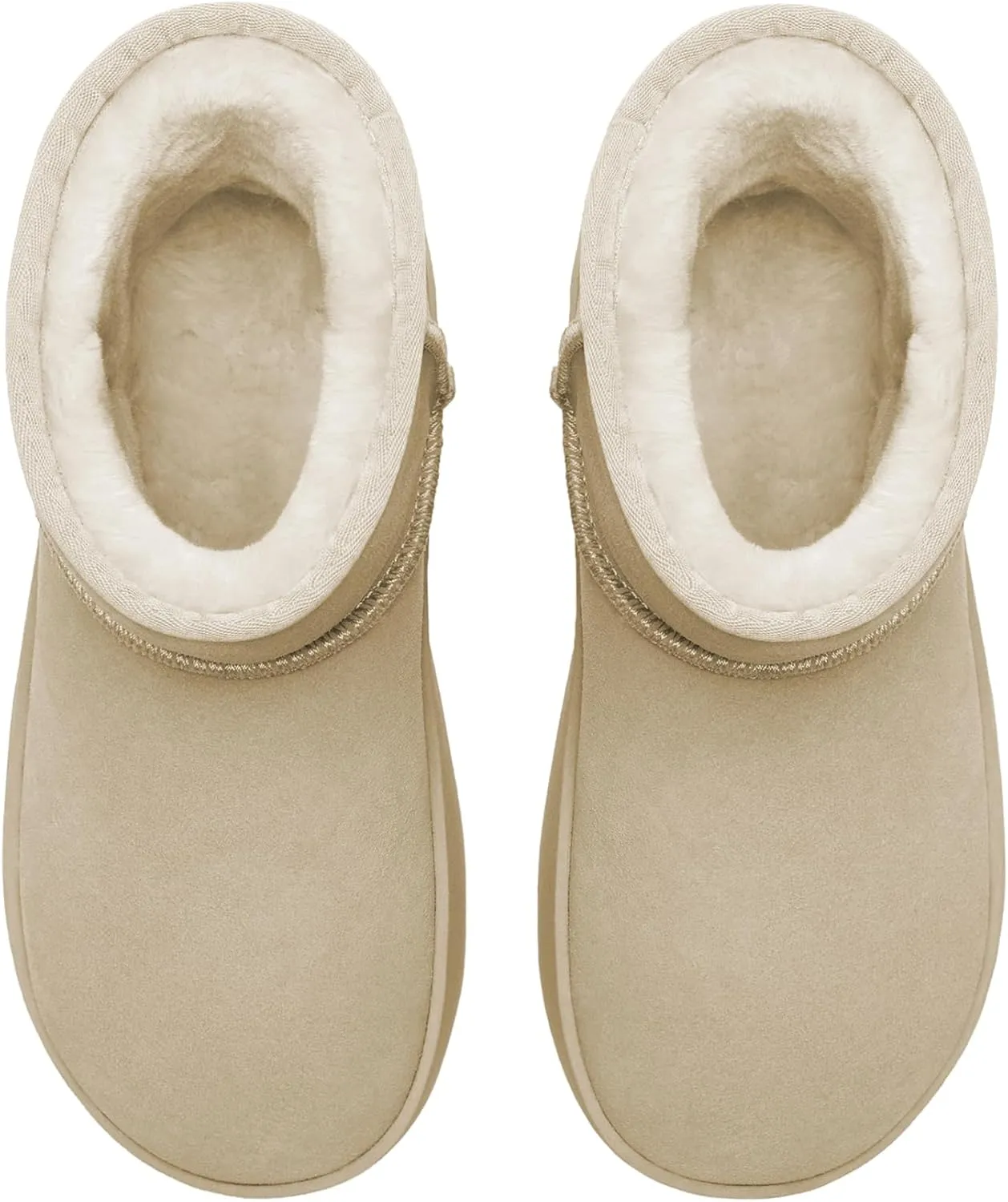 Athlefit Women's Genuine Suede Ankle Boots Winter Warm Fur Lined Slip On Anti-Slip Short Snow Boots