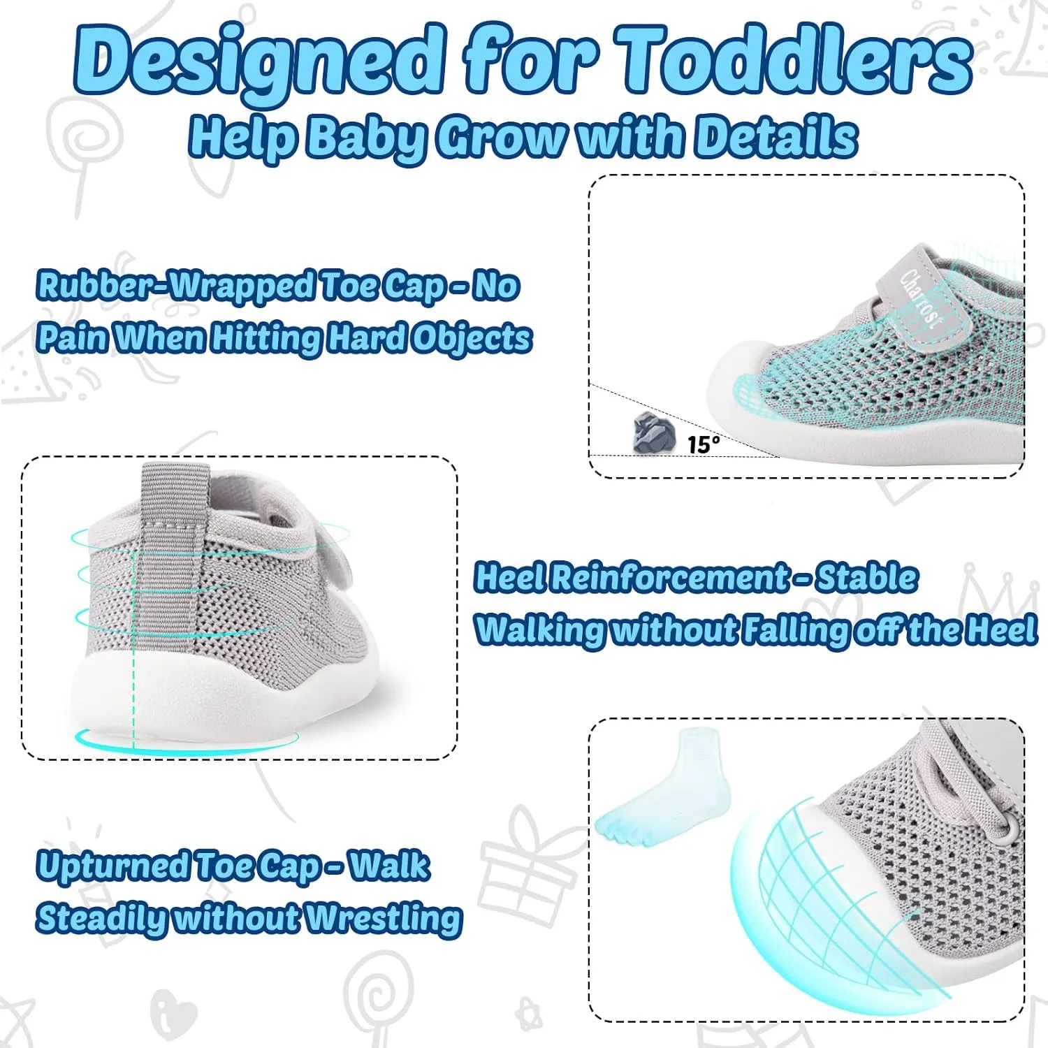 Baby First-Walking Shoes 1-4 Years Kid Shoes Trainers Toddler Infant Boys Girls Soft Sole Non Slip Cotton Canvas Mesh Breathable Lightweight TPR Material Slip-on Sneakers Outdoor