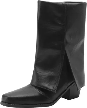 baobeijiadao Womens Square Toe Mid Calf Boots Chunky Heel Fold Over Boots Pull On Non Slip Fashion Boots for Women