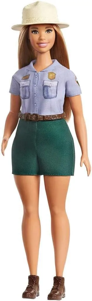 Barbie 12-in Blonde Curvy Park Ranger Doll with Ranger Outfit Including Denim Shirt, Green Khaki Shorts, Brown Belt, Brown Boots & Straw Hat; for Ages 3 Years Old & Up